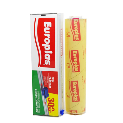 La cocina suave de encargo del PVC del PE se aferra plástico de la categoría alimenticia del abrigo que se aferra la custodia fresca película con el cortador